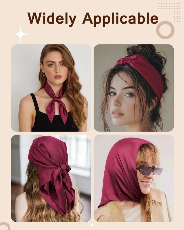 Alt view image 5 of 7 - 27.5 Inches Silk Head Scarf for Women Satin Hair Bandana Square Wrap | Square Western Headscarf Bandanas Boho, Securely Styling a Neck Hair Wrap for Sleeping Braids