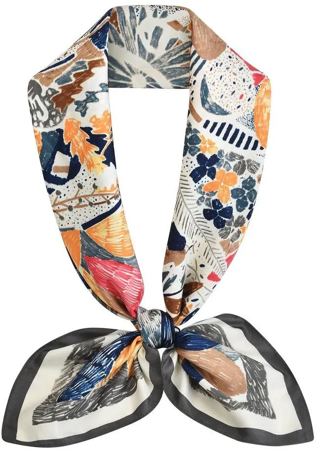 Main image of Large Silk Feeling Hair Scarf Bandanas for Women Elegant Silky Satin Neck Scarves 35inches Square Hair Sleeping Wrap (26 M10 Navy Leaves)