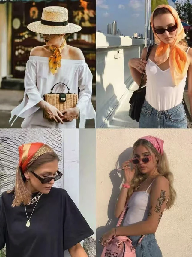 Alt view image 6 of 6 - Large Silk Feeling Hair Scarf Bandanas for Women Elegant Silky Satin Neck Scarves 35inches Square Hair Sleeping Wrap (26 M10 Navy Leaves)