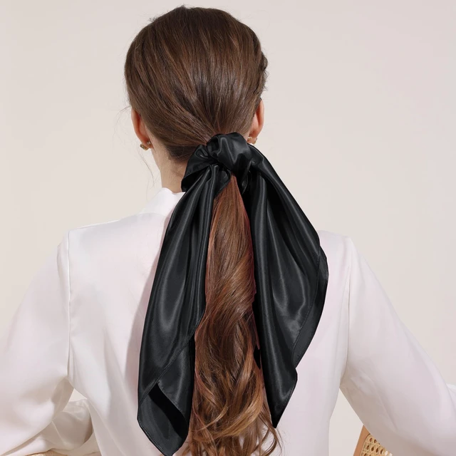 Alt view image 3 of 6 - Women Satin Neck Scarf Square Handkerchief for Halloween Retro Costume Accessory (Black)