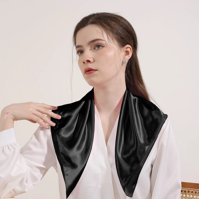 Alt view image 5 of 6 - Women Satin Neck Scarf Square Handkerchief for Halloween Retro Costume Accessory (Black)