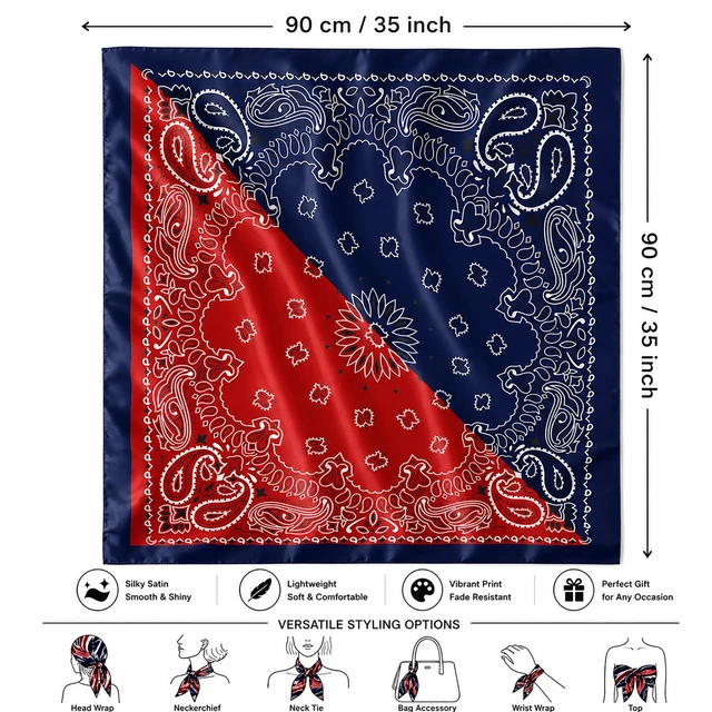 Alt view image 2 of 7 - 35 Inches Floral Head Scarf for Women Classic Lightweight Paisley Bandana | Western Paisley Print Square Scarf, Classic Paisley Bandana, Purse Scarf Accessory, Streetwear Head Cover