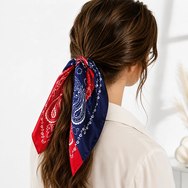 Alt view image 7 of 7 - 35 Inches Floral Head Scarf for Women Classic Lightweight Paisley Bandana | Western Paisley Print Square Scarf, Classic Paisley Bandana, Purse Scarf Accessory, Streetwear Head Cover
