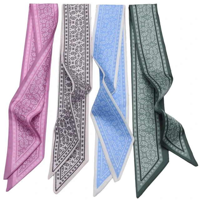 Main image of Wojgzon 4PCS Fashion Silk Scarves for Women Skinny Neck Head Scarves Purse Scarf Headbands for Bags Hair Accessories