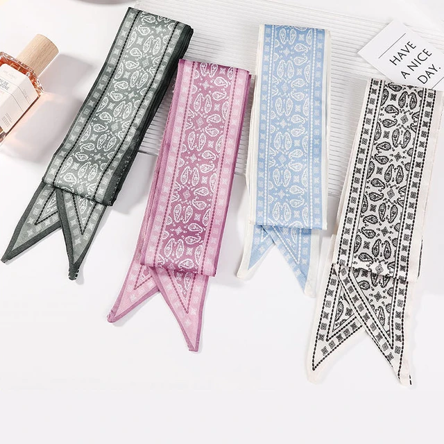 Alt view image 2 of 7 - Wojgzon 4PCS Fashion Silk Scarves for Women Skinny Neck Head Scarves Purse Scarf Headbands for Bags Hair Accessories
