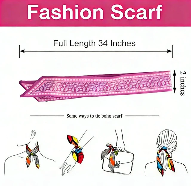 Alt view image 5 of 7 - Wojgzon 4PCS Fashion Silk Scarves for Women Skinny Neck Head Scarves Purse Scarf Headbands for Bags Hair Accessories