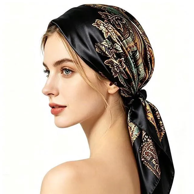 Alt view image 6 of 7 - Women-Square-Head-Scarf Bandana - 35" Satin-Hair-Neck-Scarf for Bag Pant
