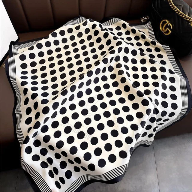 Alt view image 5 of 7 - 1950s Polka Dots Silk Head Scarf for Women - 27.5" Satin Hair Neck Scarf Wrap Lightweight Bandana Kerchief 50s Costume Accessory