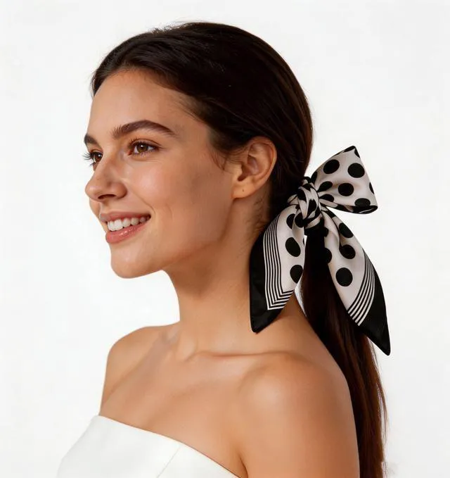 Alt view image 6 of 7 - 1950s Polka Dots Silk Head Scarf for Women - 27.5" Satin Hair Neck Scarf Wrap Lightweight Bandana Kerchief 50s Costume Accessory