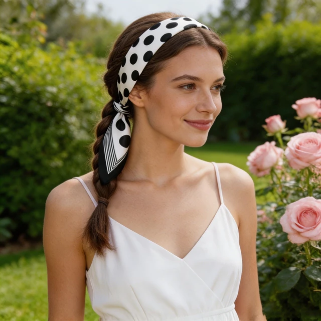 Alt view image 4 of 7 - 1950s Polka Dots Silk Head Scarf for Women - 27.5" Satin Hair Neck Scarf Wrap Lightweight Bandana Kerchief 50s Costume Accessory