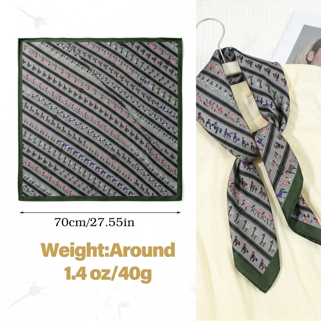 Alt view image 2 of 7 - Western Horse Neck Scarf for Women, 27.55x27.55inch | Silk Square Vintage Soft Wrap, Lightweight Satin Bandana - Green