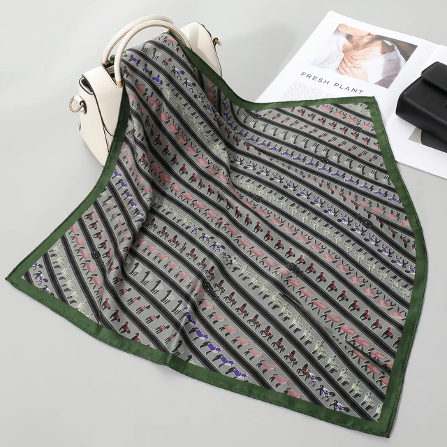 Alt view image 4 of 7 - Western Horse Neck Scarf for Women, 27.55x27.55inch | Silk Square Vintage Soft Wrap, Lightweight Satin Bandana - Green