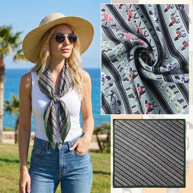 Alt view image 7 of 7 - Western Horse Neck Scarf for Women, 27.55x27.55inch | Silk Square Vintage Soft Wrap, Lightweight Satin Bandana - Green