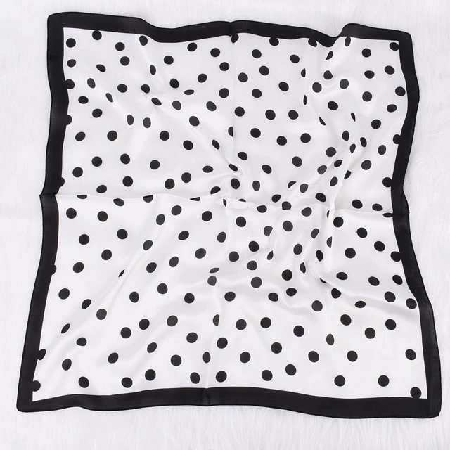 Alt view image 2 of 3 - GKJU Head Scarf for Women Like Silk Satin Hair Scarves Polka Dot Printed Square Neck Handbags Scarf Bandanas 27.5 Inches (XB7079 white)