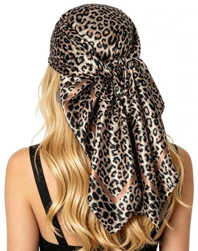 Main image of 35" Large Satin Head Scarf for Women Leopard Print Hair Neck Scarf Bandana