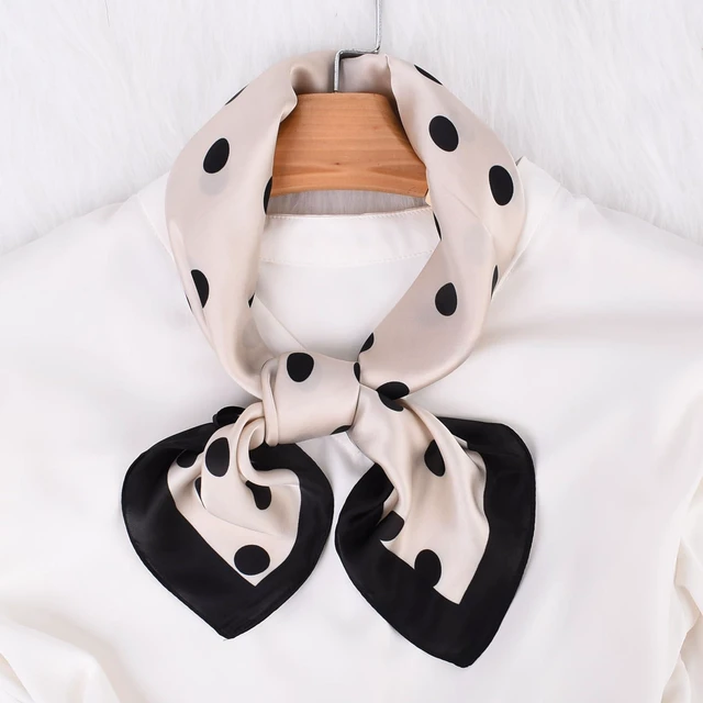 Alt view image 3 of 3 - GKJU Head Scarf for Women Like Silk Satin Hair Scarves Polka Dot Printed Square Neck Handbags Scarf Bandanas 27.5 Inches (XB7079 white)