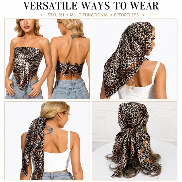 Alt view image 3 of 7 - 35" Large Satin Head Scarf for Women Leopard Print Hair Neck Scarf Bandana