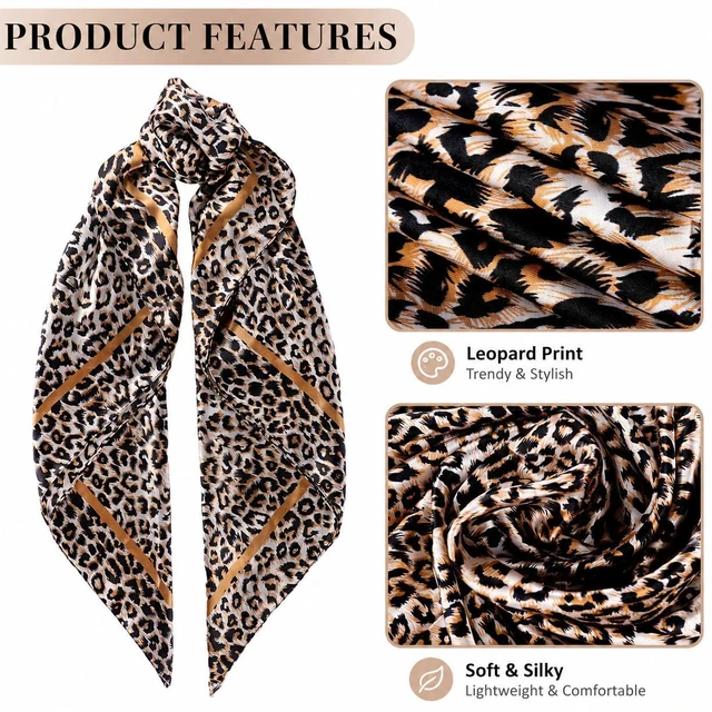 Alt view image 4 of 7 - 35" Large Satin Head Scarf for Women Leopard Print Hair Neck Scarf Bandana