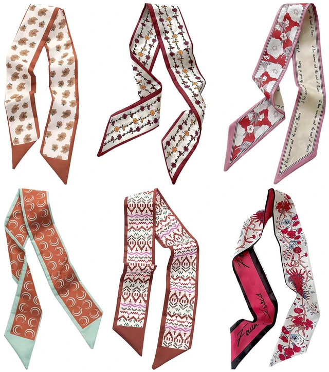 Main image of Fashion Scarves for Women, Multifunctional Boho Scarves Headbands Satin Scarf for Bag Hair Accessories (6 Pack) (Red Series)