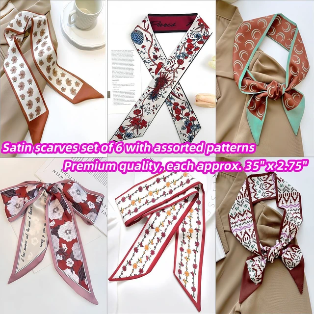 Alt view image 2 of 7 - Fashion Scarves for Women, Multifunctional Boho Scarves Headbands Satin Scarf for Bag Hair Accessories (6 Pack) (Red Series)