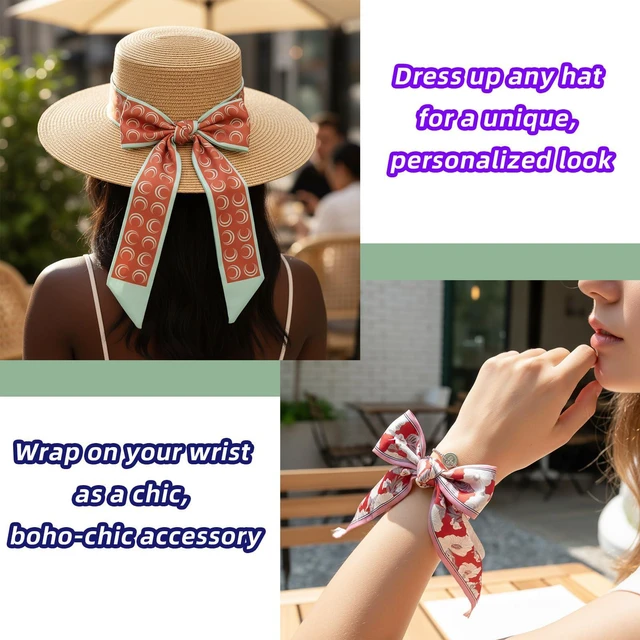 Alt view image 5 of 7 - Fashion Scarves for Women, Multifunctional Boho Scarves Headbands Satin Scarf for Bag Hair Accessories (6 Pack) (Red Series)