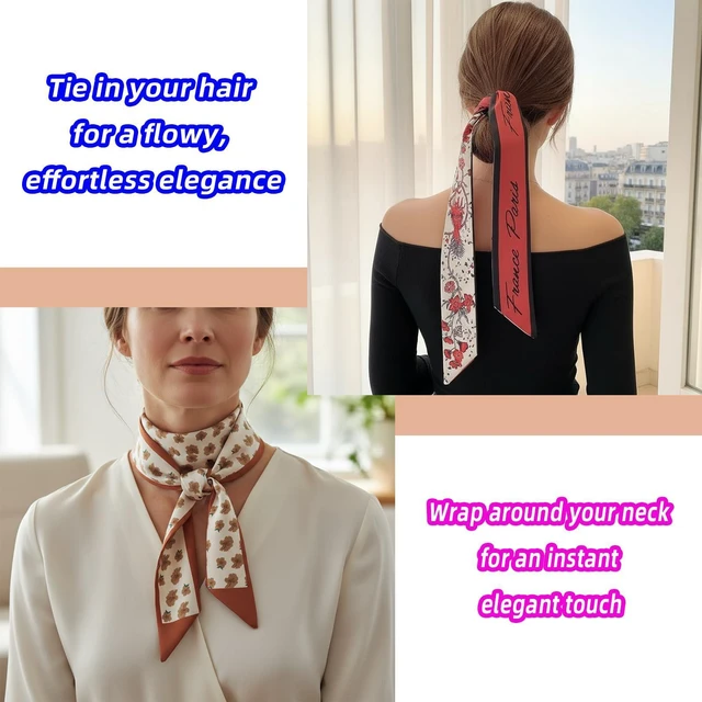 Alt view image 4 of 7 - Fashion Scarves for Women, Multifunctional Boho Scarves Headbands Satin Scarf for Bag Hair Accessories (6 Pack) (Red Series)