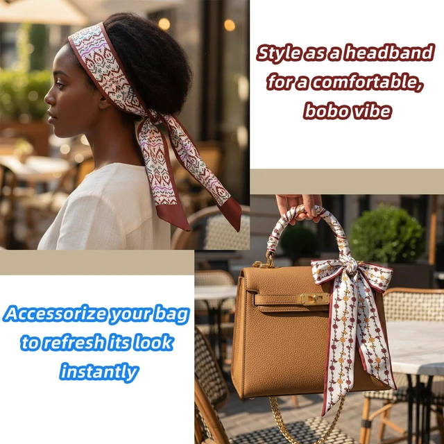 Alt view image 6 of 7 - Fashion Scarves for Women, Multifunctional Boho Scarves Headbands Satin Scarf for Bag Hair Accessories (6 Pack) (Red Series)