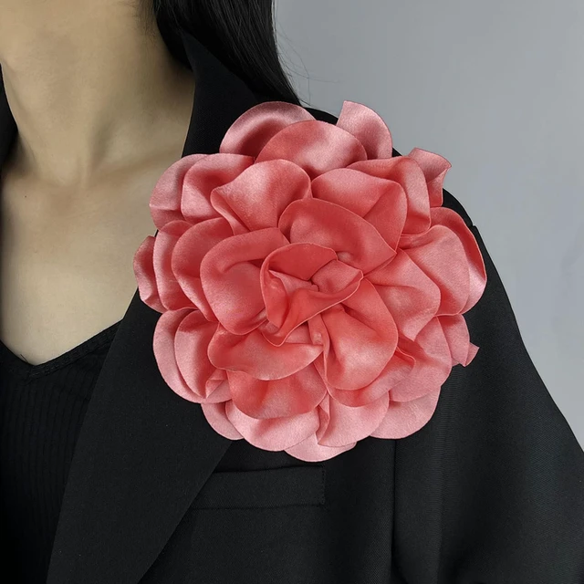 Alt view image 2 of 5 - Flower Brooch Large Blue Floral Pin Satin Look Statement Corsage Accessory for Dress Jacket Wedding Party