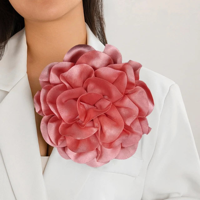 Alt view image 3 of 5 - Flower Brooch Large Blue Floral Pin Satin Look Statement Corsage Accessory for Dress Jacket Wedding Party