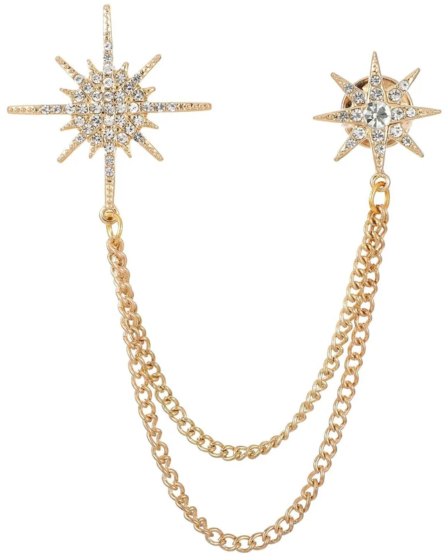 Main image of Gold Rhinestone Star Brooch for Women, Crystal Snowflake Brooch Lapel Pins Fashion Gold Broach Pin Dress Suit Accessories with Tassel Chain Clothing Clip Broach for Women Men