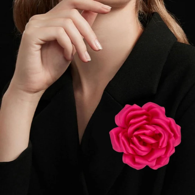 Alt view image 2 of 6 - TengRiah Rose Brooch and Pin for Women Elegant Delicate Flower Pin Shawl Clip Duck Beak Clip for Women's Dress Banquet Party Jewelry Gift-D 11cm hot Pink