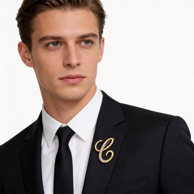 Alt view image 3 of 5 - Rhinestone Initial Brooch Pin for Women Letter Lapel Pin Alphabet Jewelry for Blazer Jacket Scarf and Gifts