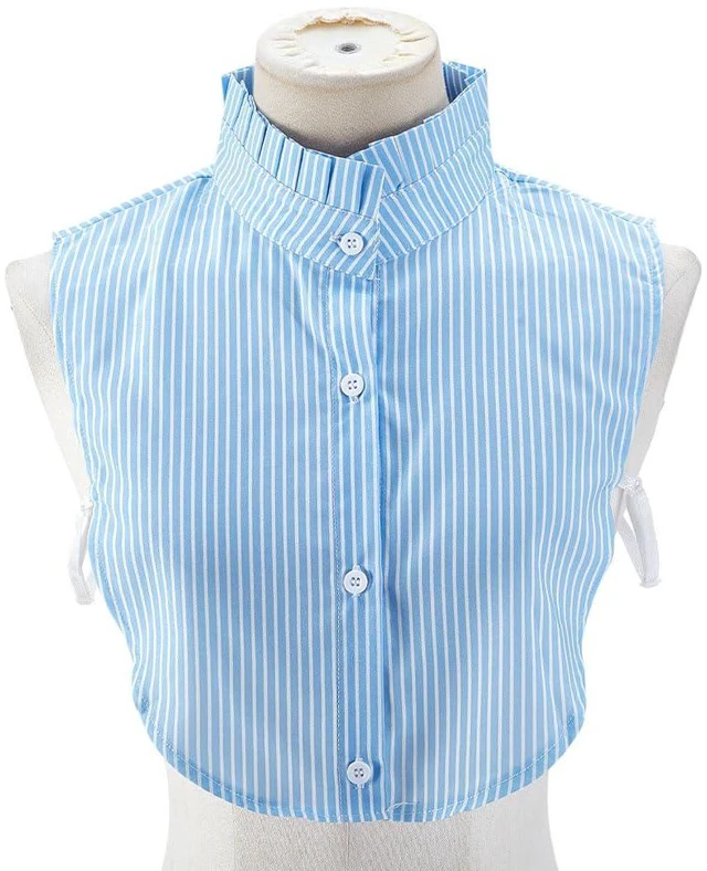 Main image of CRAFTYMELODY Detachable Collar Blue Stripes False Collar Half Shirt False Dickey Polyester Peterpan Neck High Victorian Faux Necktie 15.75 Inch DIY Garment Costume Accessories For Woman Man
