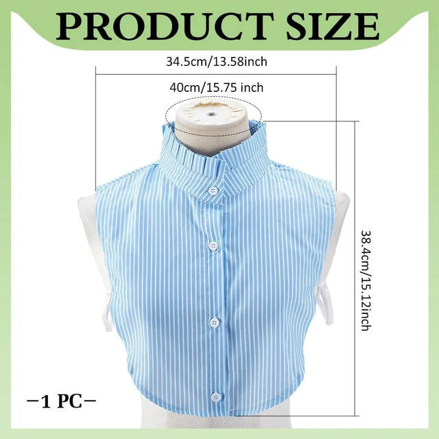 Alt view image 2 of 5 - CRAFTYMELODY Detachable Collar Blue Stripes False Collar Half Shirt False Dickey Polyester Peterpan Neck High Victorian Faux Necktie 15.75 Inch DIY Garment Costume Accessories For Woman Man