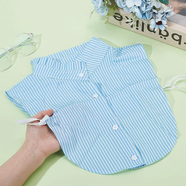 Alt view image 3 of 5 - CRAFTYMELODY Detachable Collar Blue Stripes False Collar Half Shirt False Dickey Polyester Peterpan Neck High Victorian Faux Necktie 15.75 Inch DIY Garment Costume Accessories For Woman Man
