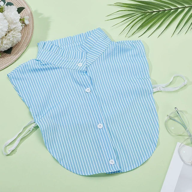 Alt view image 5 of 5 - CRAFTYMELODY Detachable Collar Blue Stripes False Collar Half Shirt False Dickey Polyester Peterpan Neck High Victorian Faux Necktie 15.75 Inch DIY Garment Costume Accessories For Woman Man