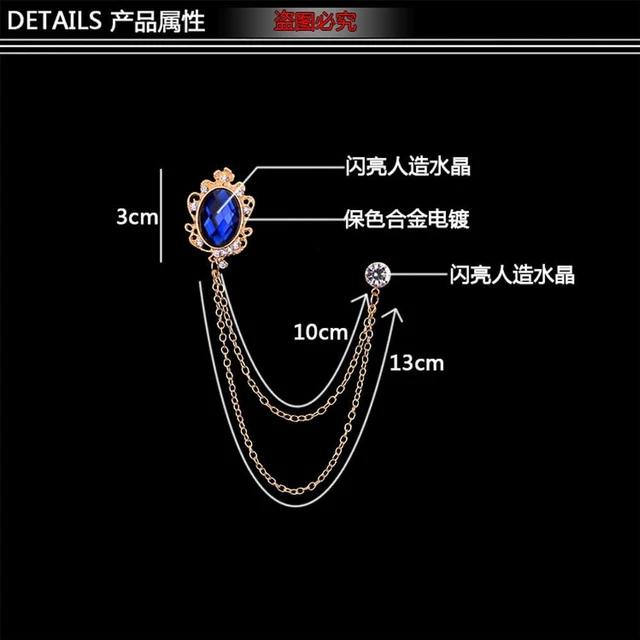 Alt view image 6 of 6 - Men's Gem Brooch Lapel Pin Badge Hanging Chains Collar Brooches Pin for Career Suit Tuxedo of Shirts Tie Hat Scarf for Boyfriend Father Birthday (Black)
