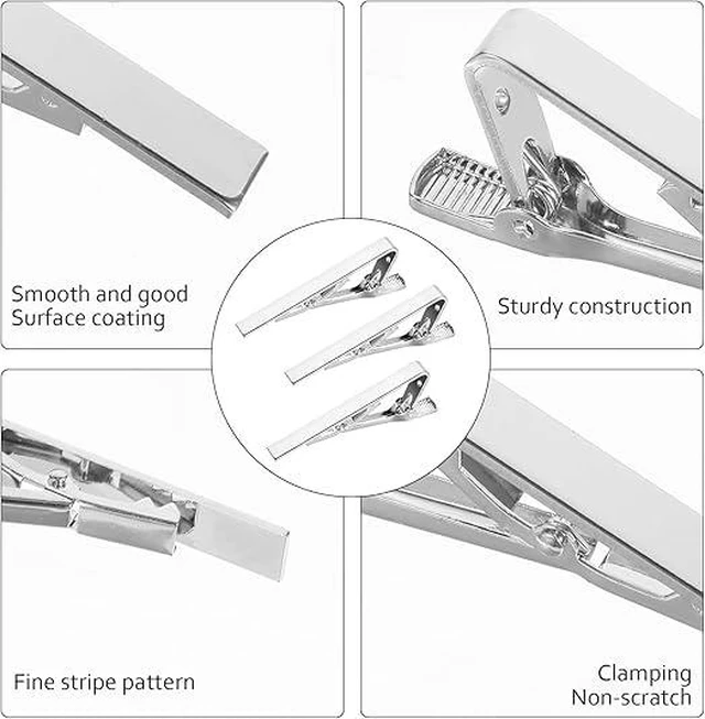 Alt view image 5 of 7 - Tie Clips For Men, Silver, 3 Pcs Set