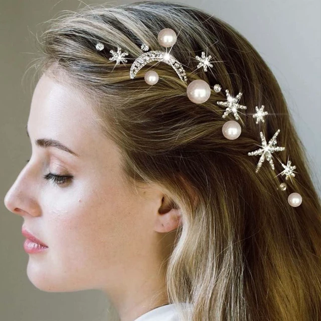 Alt view image 5 of 7 - BARTOSI Star Hair Clips Silver Pearl Bridal Hair Pins Rhinstone Moon Decorative Bobby Pins Hair Accessories for Women and Girls (Pack of 20)