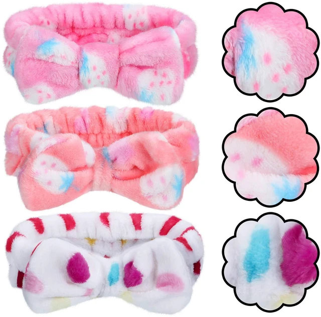 Alt view image 2 of 7 - 3 Pcs Bowtie Headbands for Washing Face Makeup, Bright Patterns | Soft Microfiber Terry Cloth, Elastic Spa Hair Band, Skincare Keeps Strands off During Routines, Comfortable Stretch
