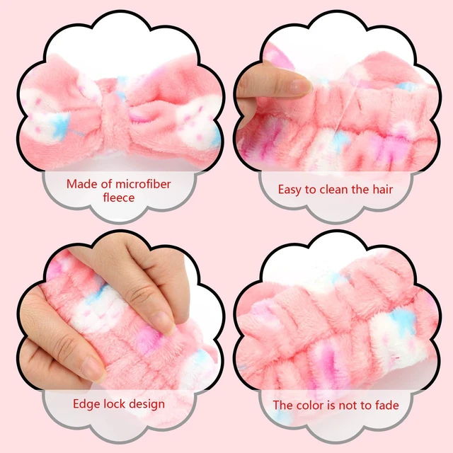 Alt view image 3 of 7 - 3 Pcs Bowtie Headbands for Washing Face Makeup, Bright Patterns | Soft Microfiber Terry Cloth, Elastic Spa Hair Band, Skincare Keeps Strands off During Routines, Comfortable Stretch