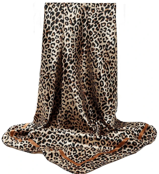 Alt view image 6 of 7 - 35" Large Satin Head Scarf for Women Leopard Print Hair Neck Scarf Bandana