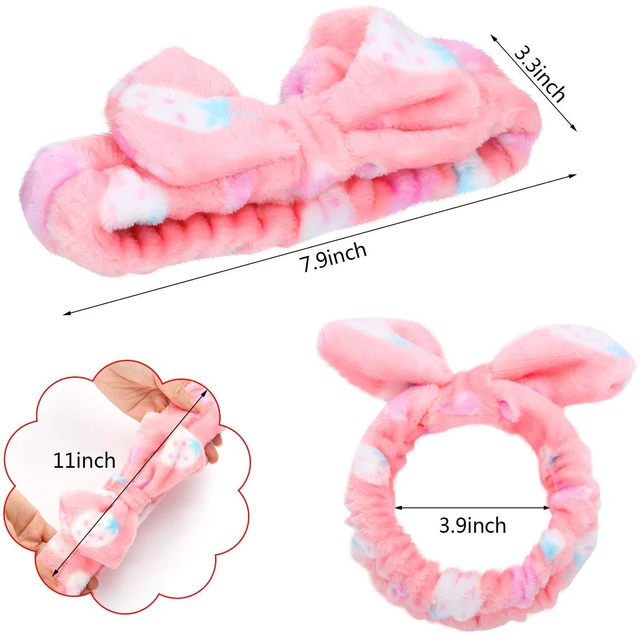 Alt view image 4 of 7 - 3 Pcs Bowtie Headbands for Washing Face Makeup, Bright Patterns | Soft Microfiber Terry Cloth, Elastic Spa Hair Band, Skincare Keeps Strands off During Routines, Comfortable Stretch