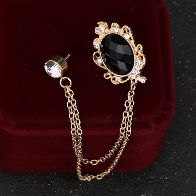 Alt view image 3 of 6 - Men's Gem Brooch Lapel Pin Badge Hanging Chains Collar Brooches Pin for Career Suit Tuxedo of Shirts Tie Hat Scarf for Boyfriend Father Birthday (Black)