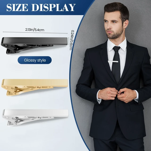 Alt view image 2 of 7 - Tie Clips for Men Classic Tie Bar Clip Set, 3 Pack Smooth Surface | Black Gold Silver, Tie Bar Clip Set, Fixed Tie