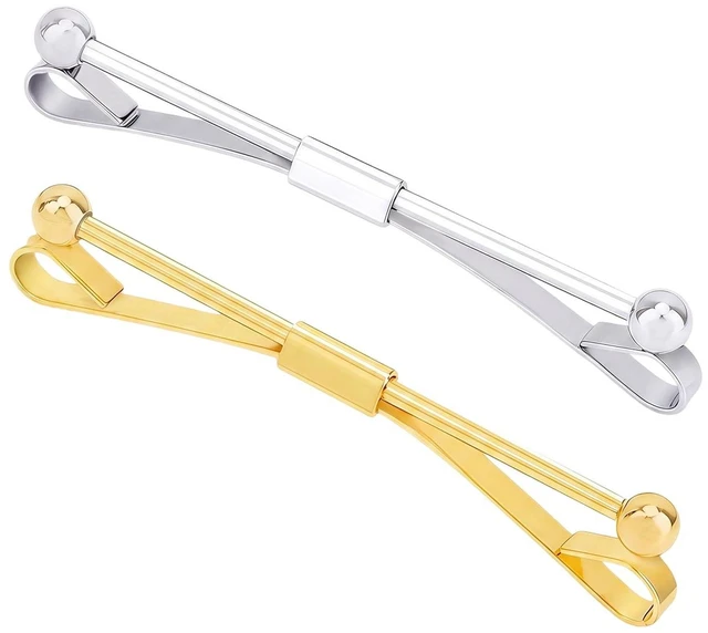 Main image of 2PCS Two Tone Mens Tie Clips Collar Bar for Formal Daily Wear | Electroplated brass construction with spring clasp to reduce slip and match various dress shirt