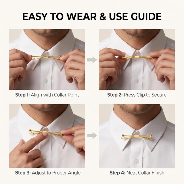 Alt view image 4 of 7 - 2PCS Two Tone Mens Tie Clips Collar Bar for Formal Daily Wear | Electroplated brass construction with spring clasp to reduce slip and match various dress shirt