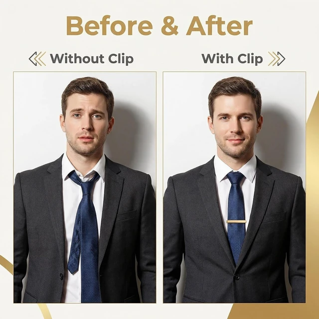 Alt view image 5 of 7 - Mens Tie Clip, Metal Gold Tone Minimalist Ties Clips,Formal Tie Bar Clasp Clip for Wedding (Gold)