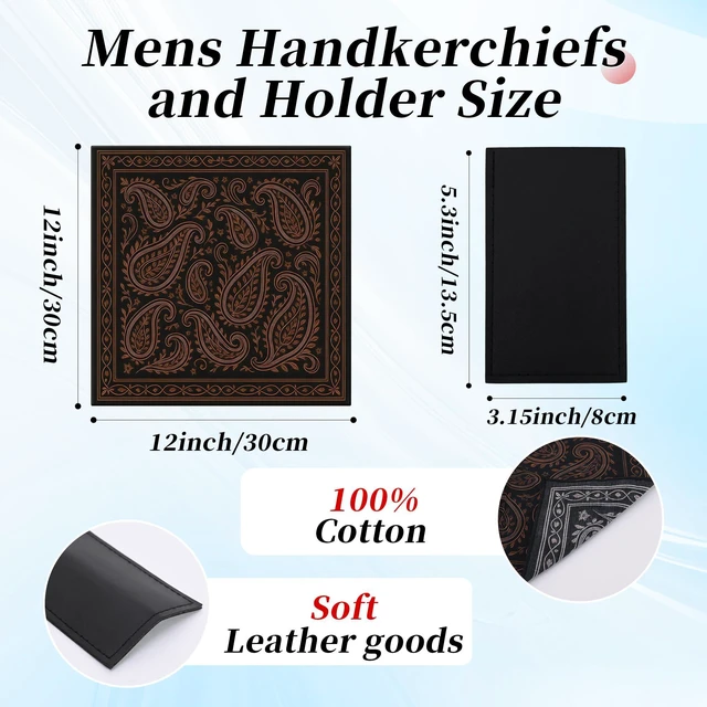 Alt view image 3 of 6 - Handkerchiefs for Men, Cotton Pocket Squares for Men with Holder | Reusable, Soft , 12 x12 Inch