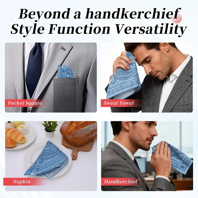 Alt view image 5 of 6 - Handkerchiefs for Men, Cotton Pocket Squares for Men with Holder | Reusable, Soft , 12 x12 Inch